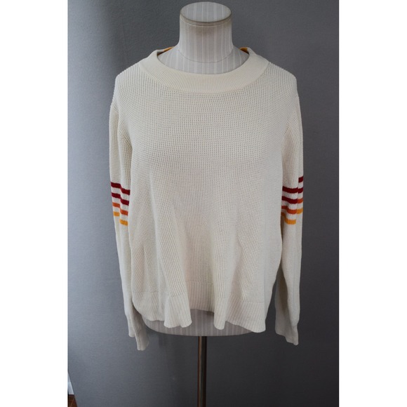 Faherty Throwback Cream Cotton Cashmere Knit Sweater XL Striped Womens - Picture 1 of 6